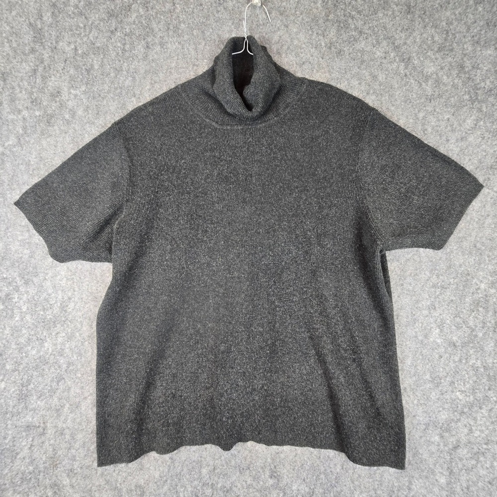 Silk Club Sweater Women 2X Charcoal Grey Silk Cashmere Turtleneck Short Sleeve